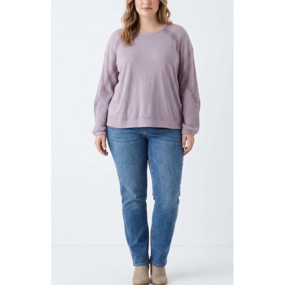 New Knox Rose Long Sleeve Top XXL Purple Boho Lace Waffle Knitโ Comfy